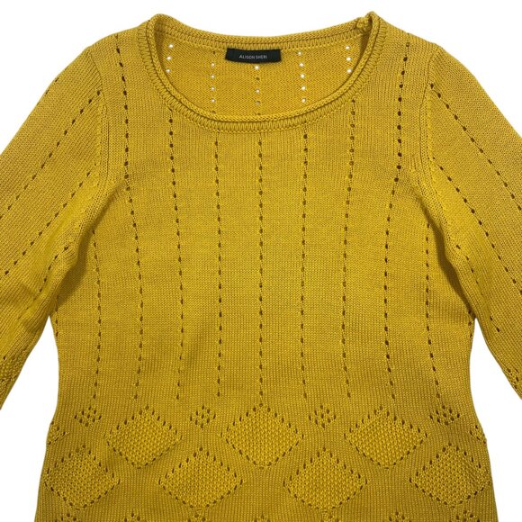 bell sleeve round neck long sleeve knit sweater yellow mustard Allison Sheri - Picture 3 of 12